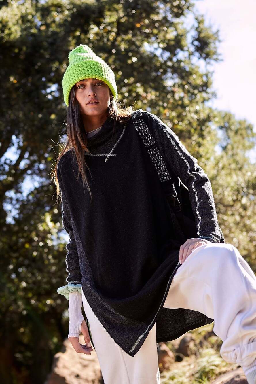 Free People Movement Cozy Cowl Pullover Top Black Charcoal
